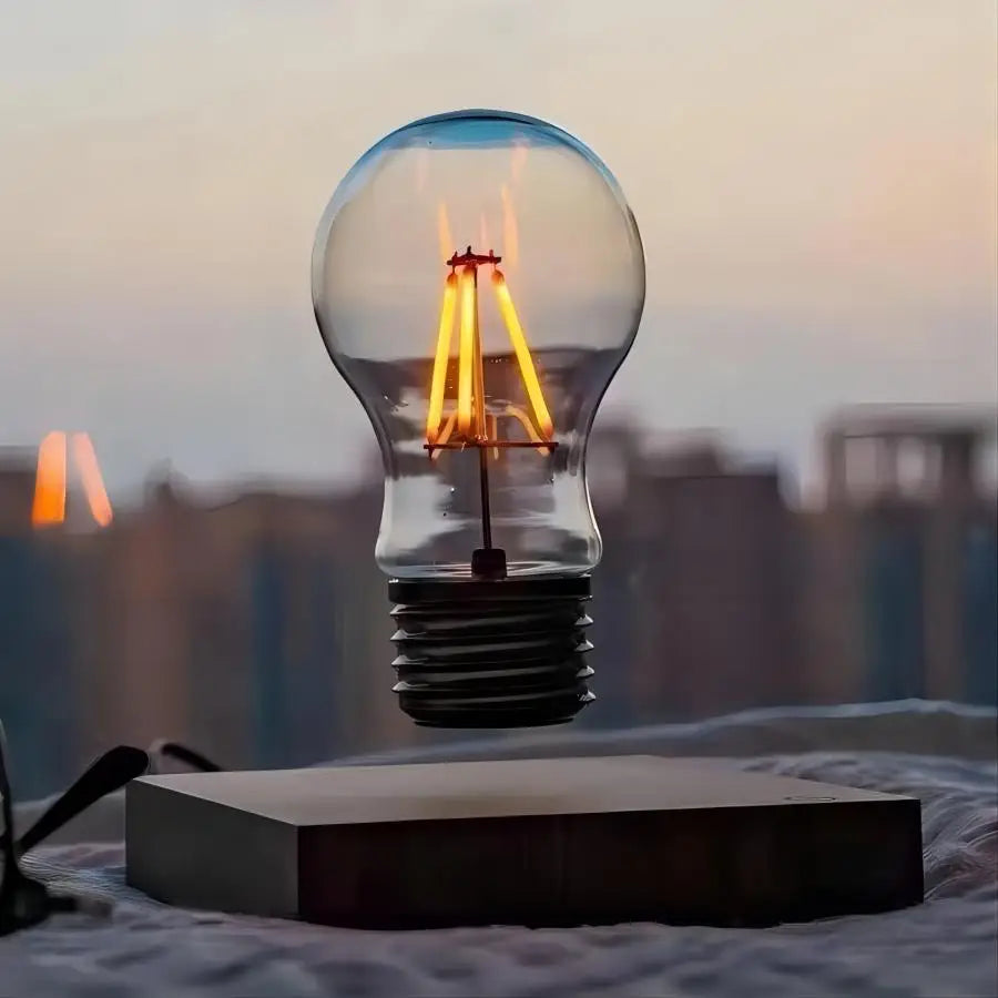 Floating Glass LED Bulb – Magnetic Levitation Lamp with Wireless Power, Japanese Minimalist Design, and Warm Ambient Lighting.