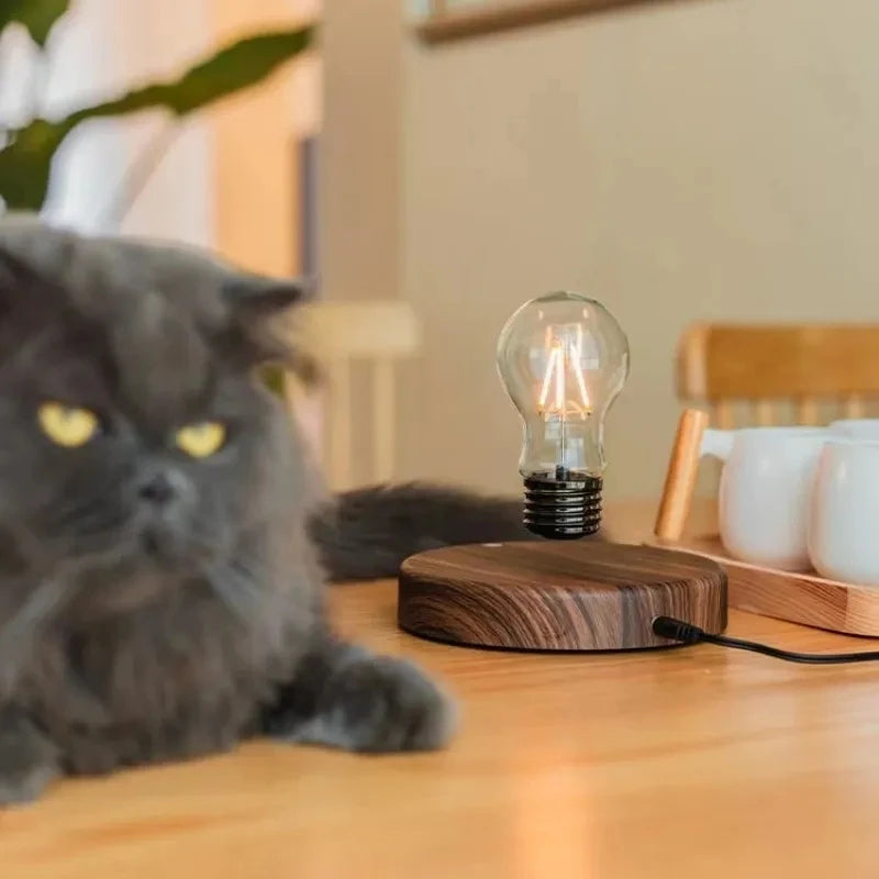 Floating Glass LED Bulb – Magnetic Levitation Lamp with Wireless Power, Japanese Minimalist Design, and Warm Ambient Lighting.