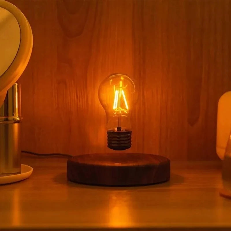 Floating Glass LED Bulb – Magnetic Levitation Lamp with Wireless Power, Japanese Minimalist Design, and Warm Ambient Lighting.