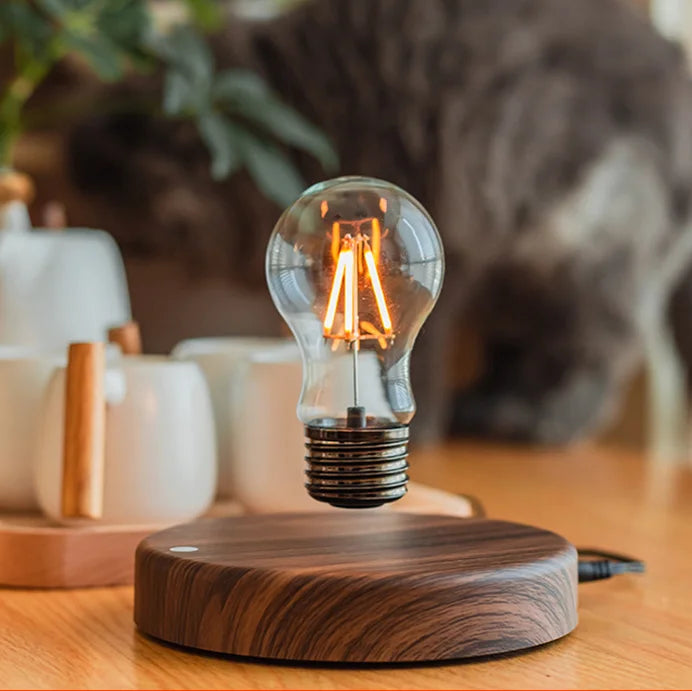 Floating Glass LED Bulb – Magnetic Levitation Lamp with Wireless Power, Japanese Minimalist Design, and Warm Ambient Lighting.