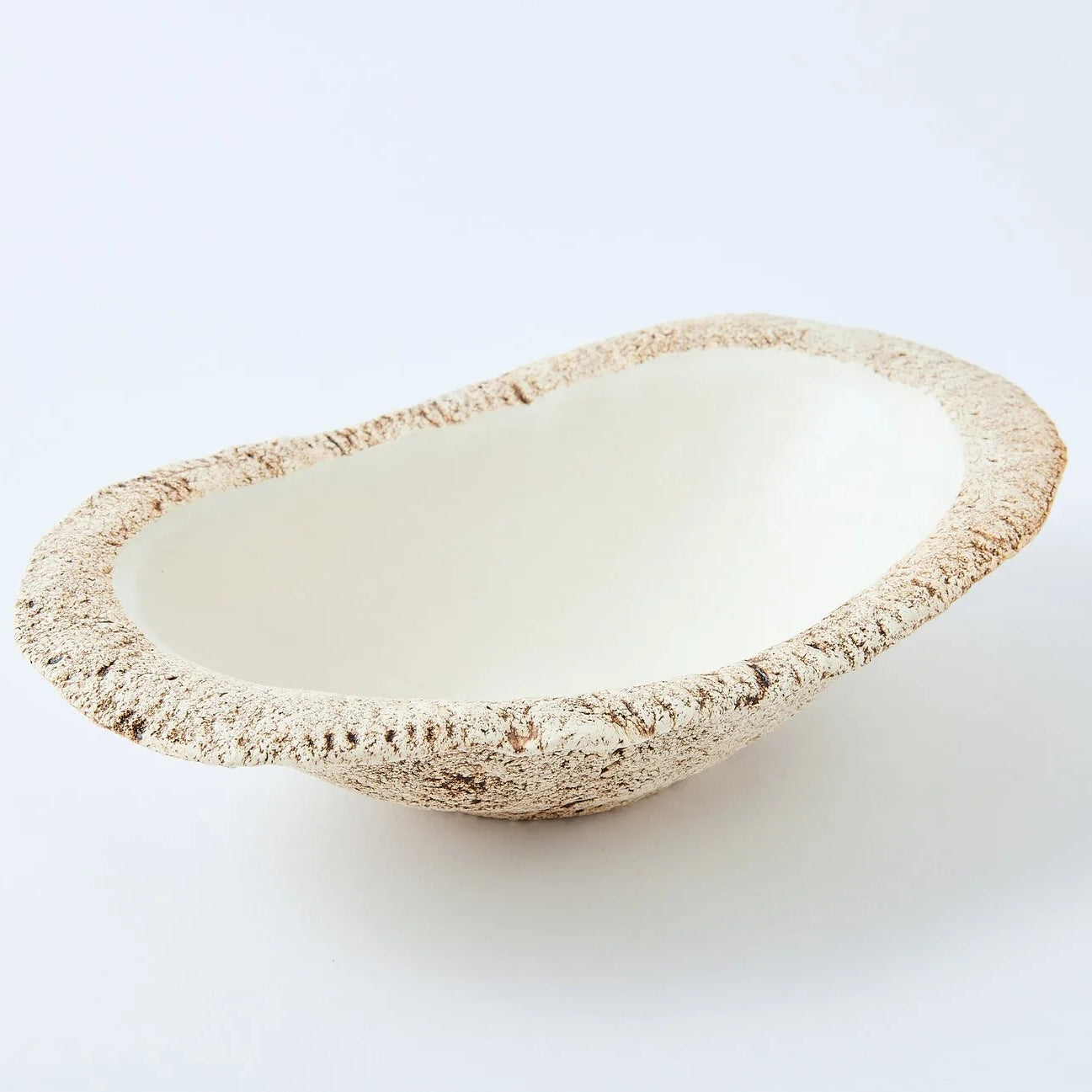 Hakuwa white oval bowl made from Japanese semi-porcelain and clay, handcrafted tableware for modern dining.