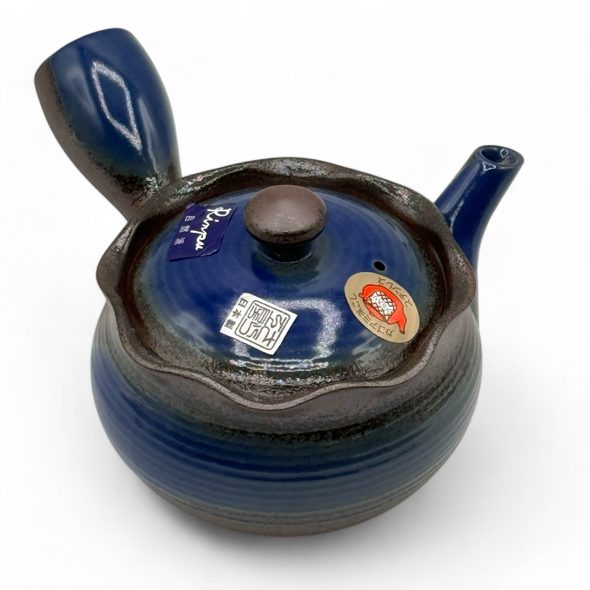 Hana Mizuki Blue Banko-yaki Kyusu Japanese teapot with side handle, handcrafted ceramic for loose leaf tea brewing.
