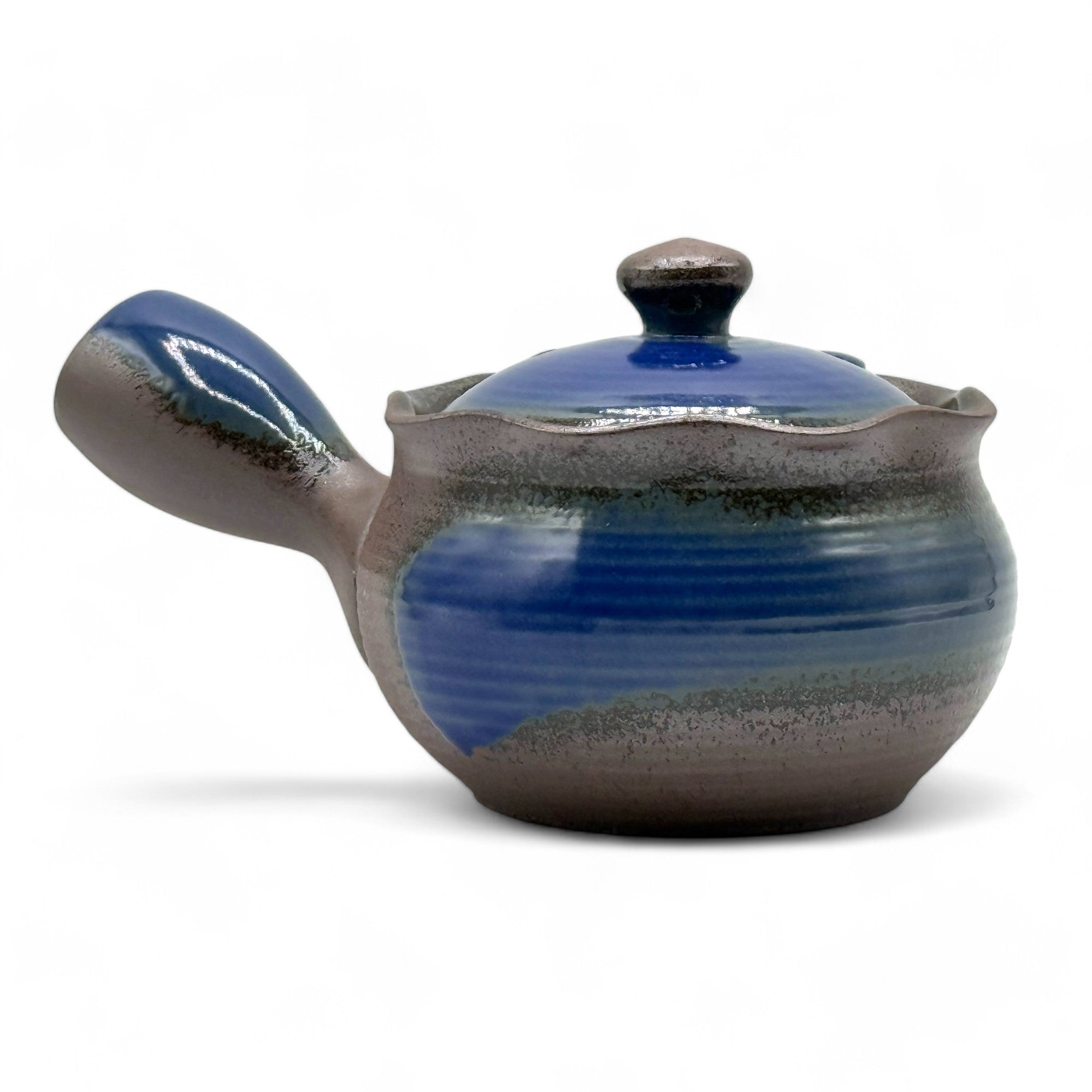 Hana Mizuki Blue Banko-yaki Kyusu Japanese teapot with side handle, handcrafted ceramic for loose leaf tea brewing.
