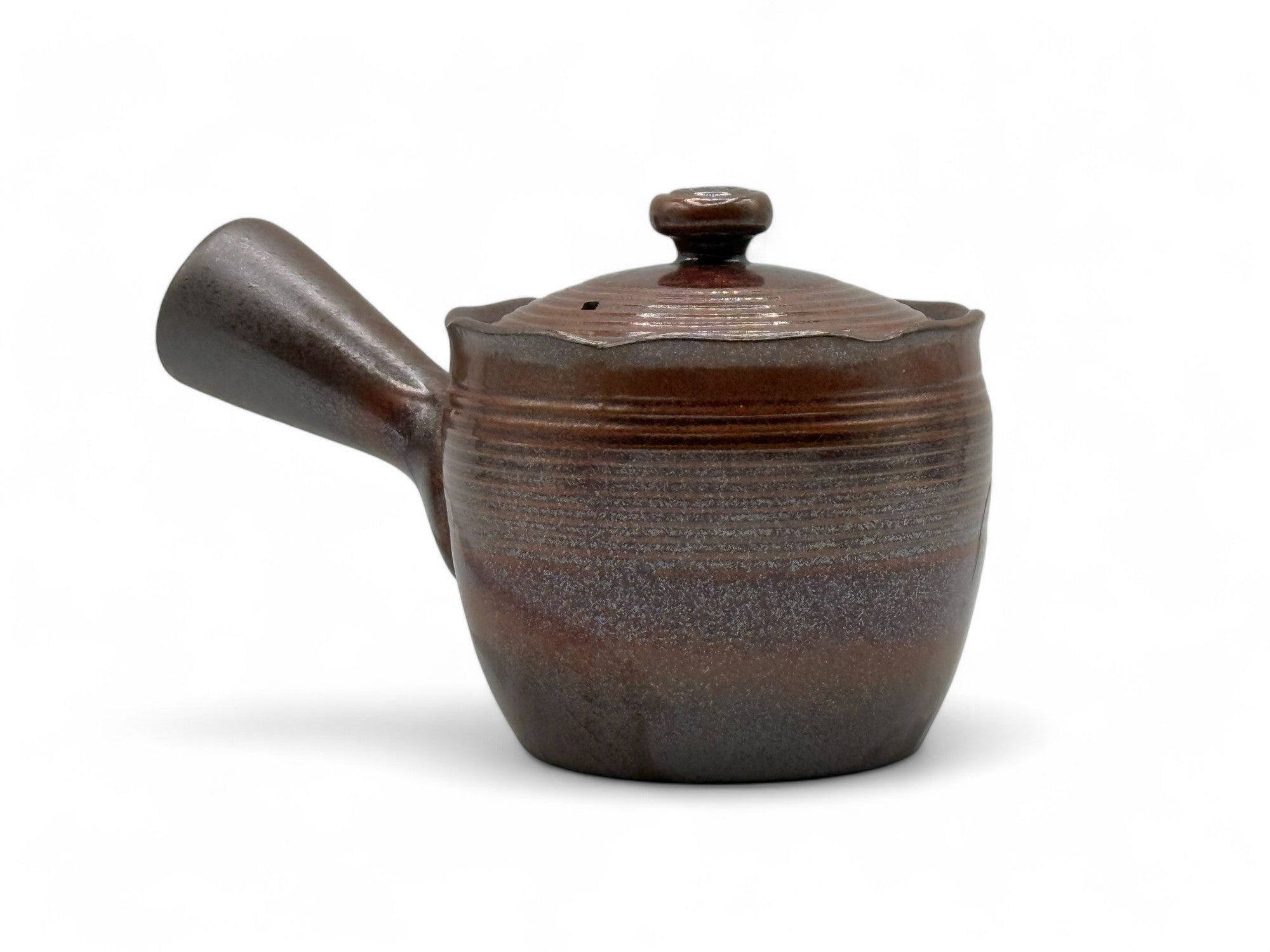Hanafubuki flame brown Banko-yaki Kyusu Japanese teapot with traditional clay design and side handle.
