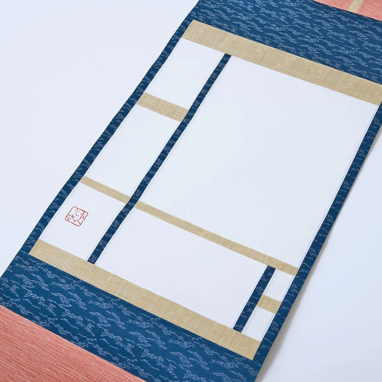 Japanese hanging scroll titled Frame of Self, inspired by Mondrian, minimalist abstract wall art.