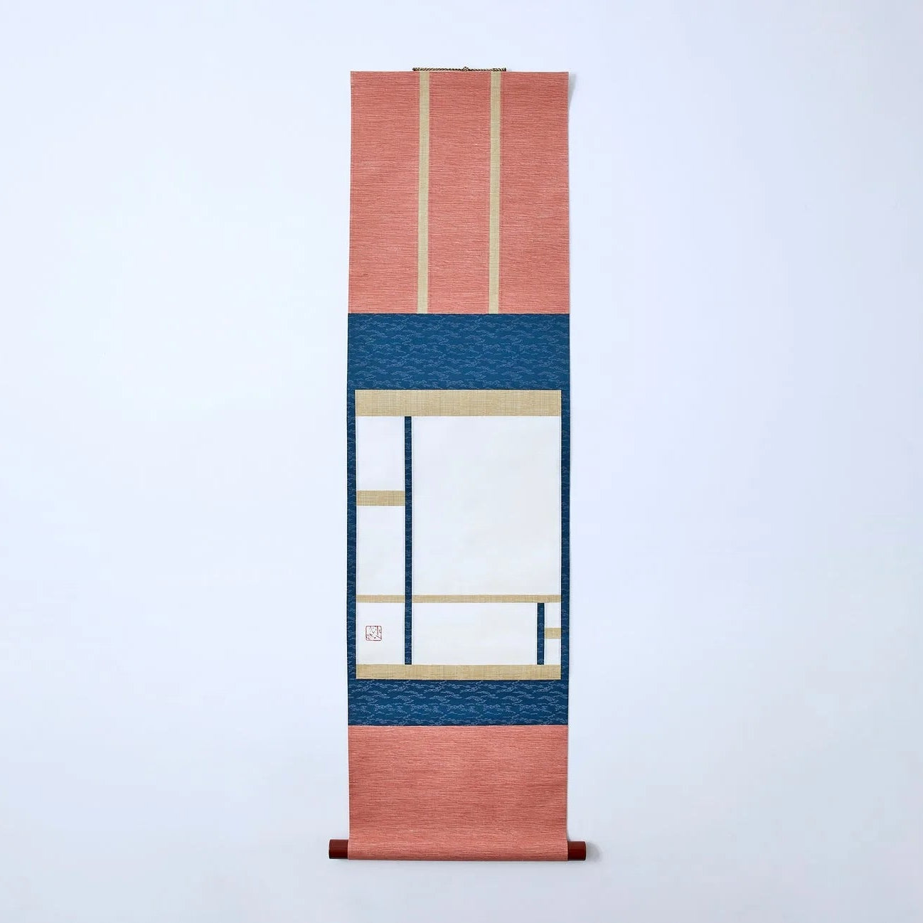 Japanese hanging scroll titled Frame of Self, inspired by Mondrian, minimalist abstract wall art.