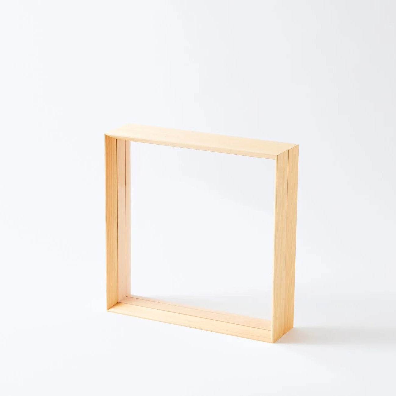 Handcrafted Japanese Hinoki wood square display frame for minimalist home decor.