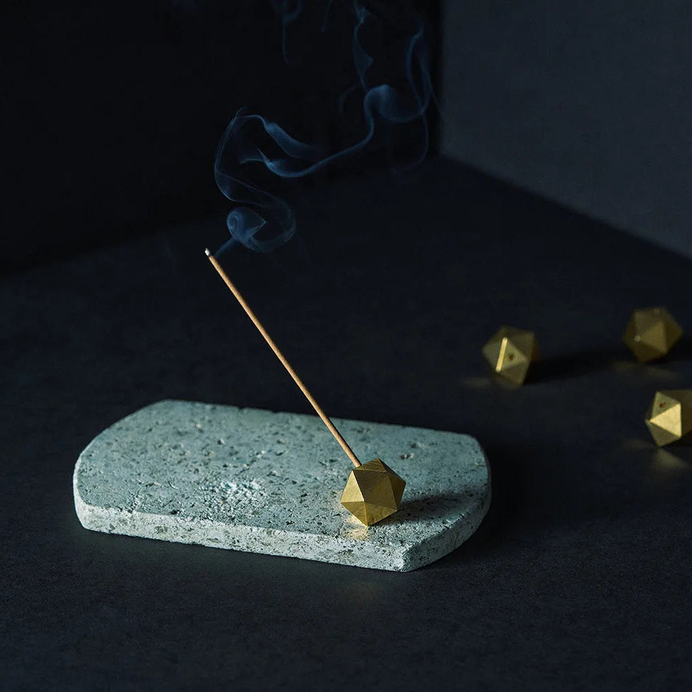 Japanese Oya stone incense set with plate and holder, perfect for minimalist aromatherapy and Zen rituals.