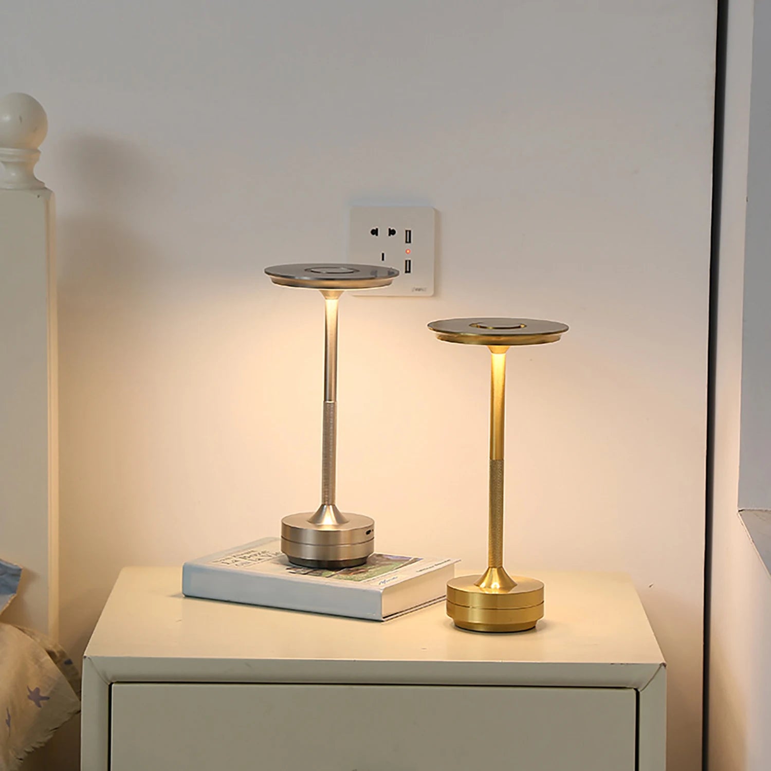 Japanese wireless LED touch lamp with dimmable, rechargeable design. Perfect for bedside, desk, and minimalist home decor.