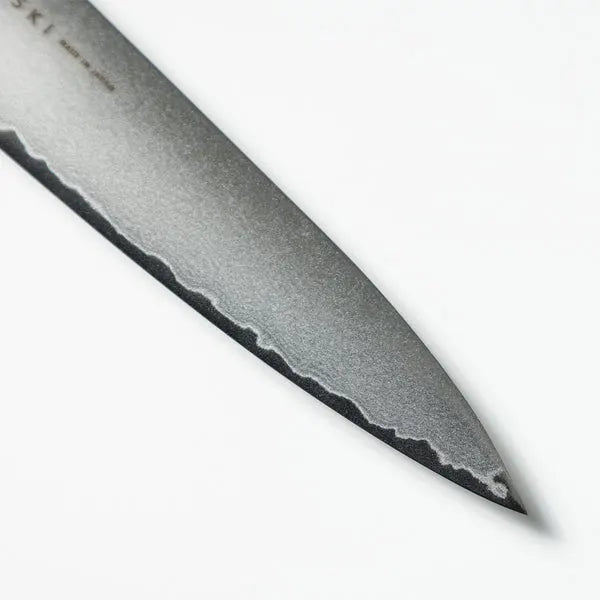 Kaizen 6-inch petty knife, Japanese AUS-8 Damascus steel kitchen knife, handmade in Seki Japan.