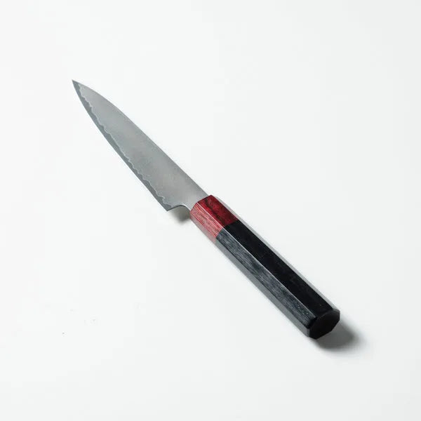 Kaizen 6-inch petty knife, Japanese AUS-8 Damascus steel kitchen knife, handmade in Seki Japan.
