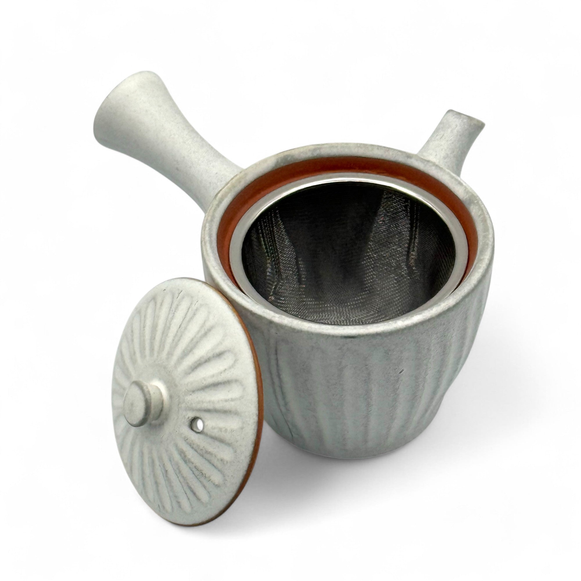 Kiku Kohiki rustic white Tokoname-yaki Kyusu Japanese teapot, traditional ceramic tea pot for brewing green tea.