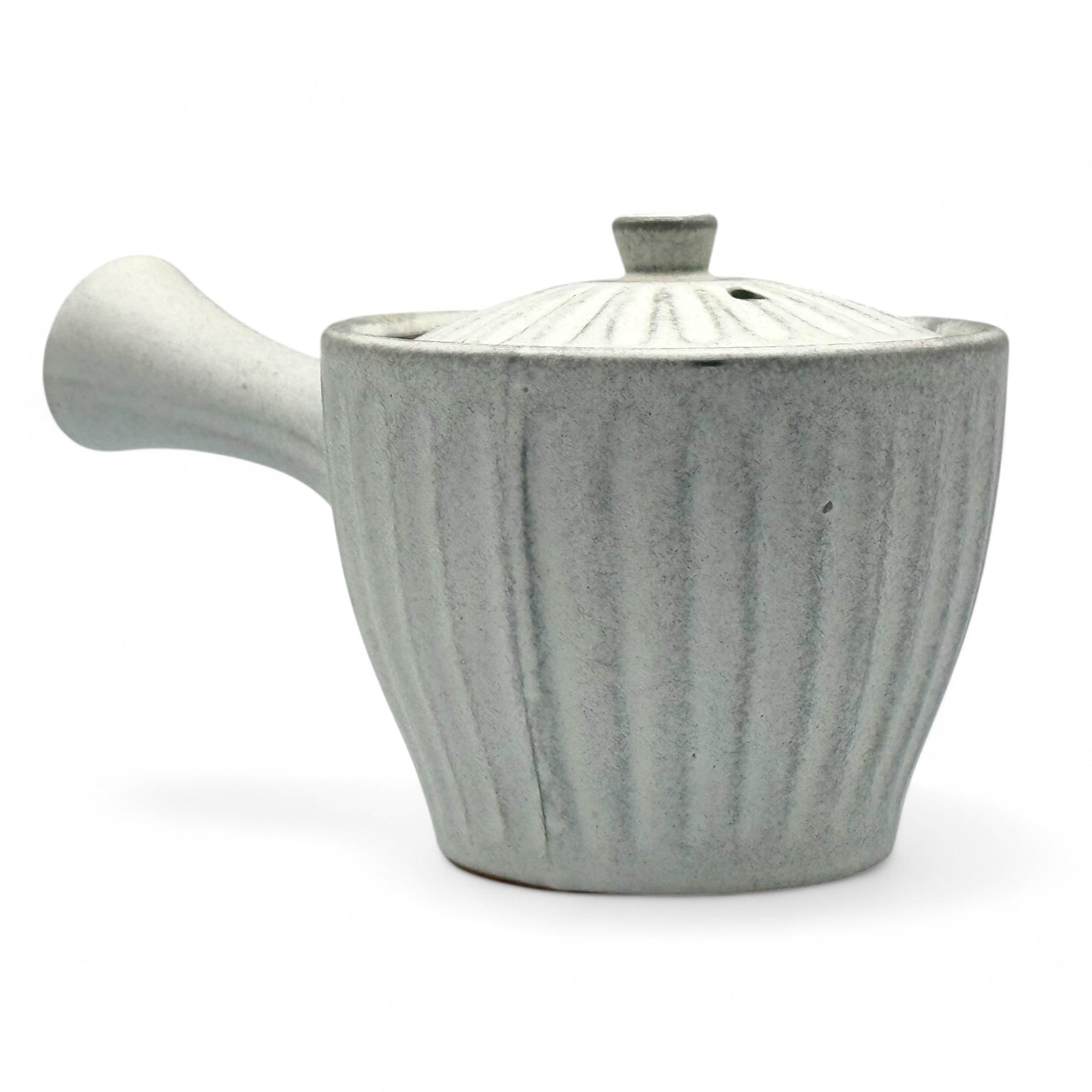 Kiku Kohiki rustic white Tokoname-yaki Kyusu Japanese teapot, traditional ceramic tea pot for brewing green tea.