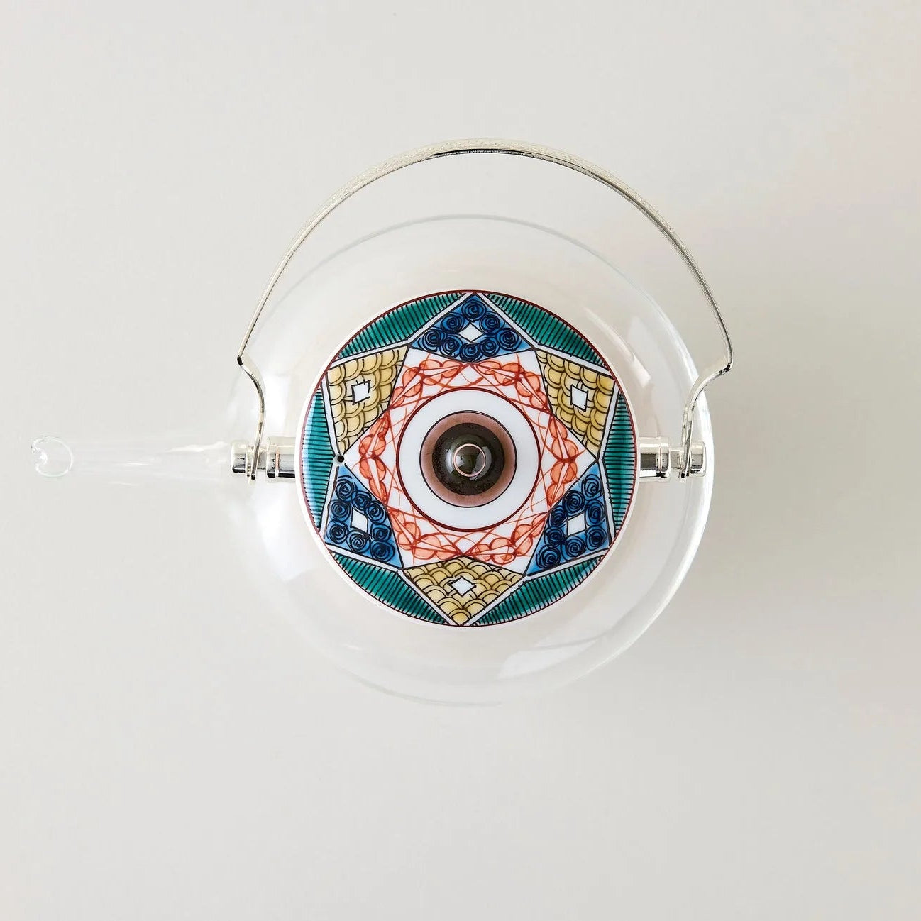 Kōdai Ko-Kutani glass teapot with diamond motif, elegant Japanese craftsmanship for tea lovers.
