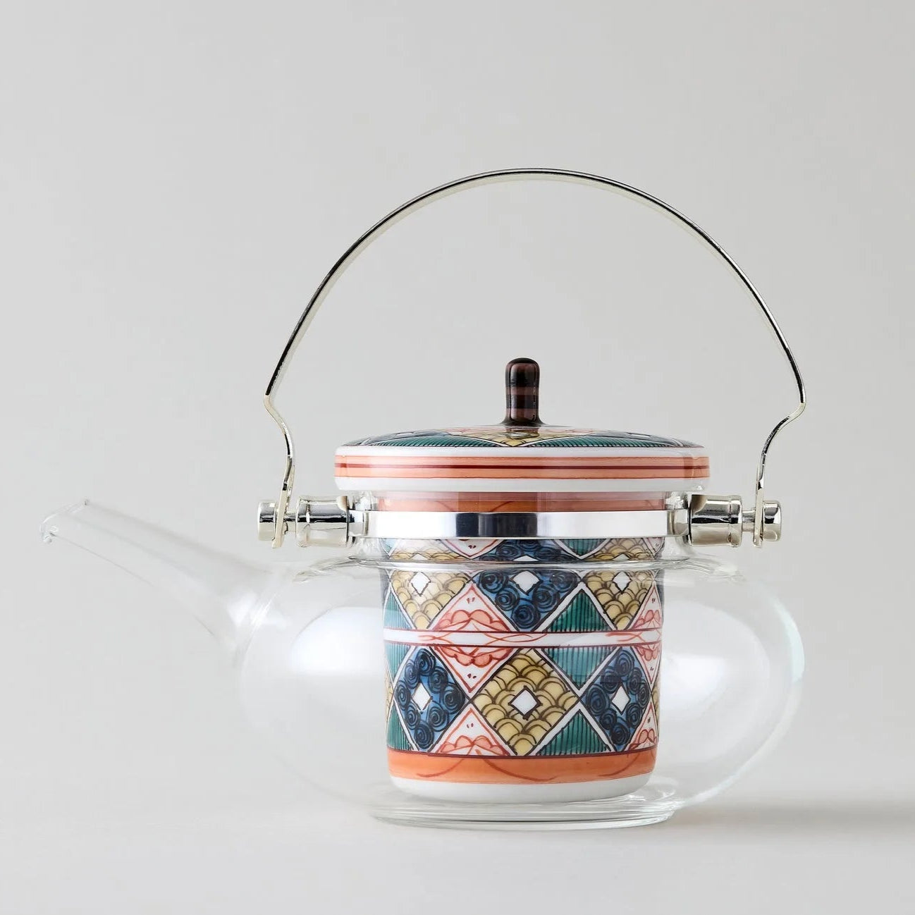 Kōdai Ko-Kutani glass teapot with diamond motif, elegant Japanese craftsmanship for tea lovers.