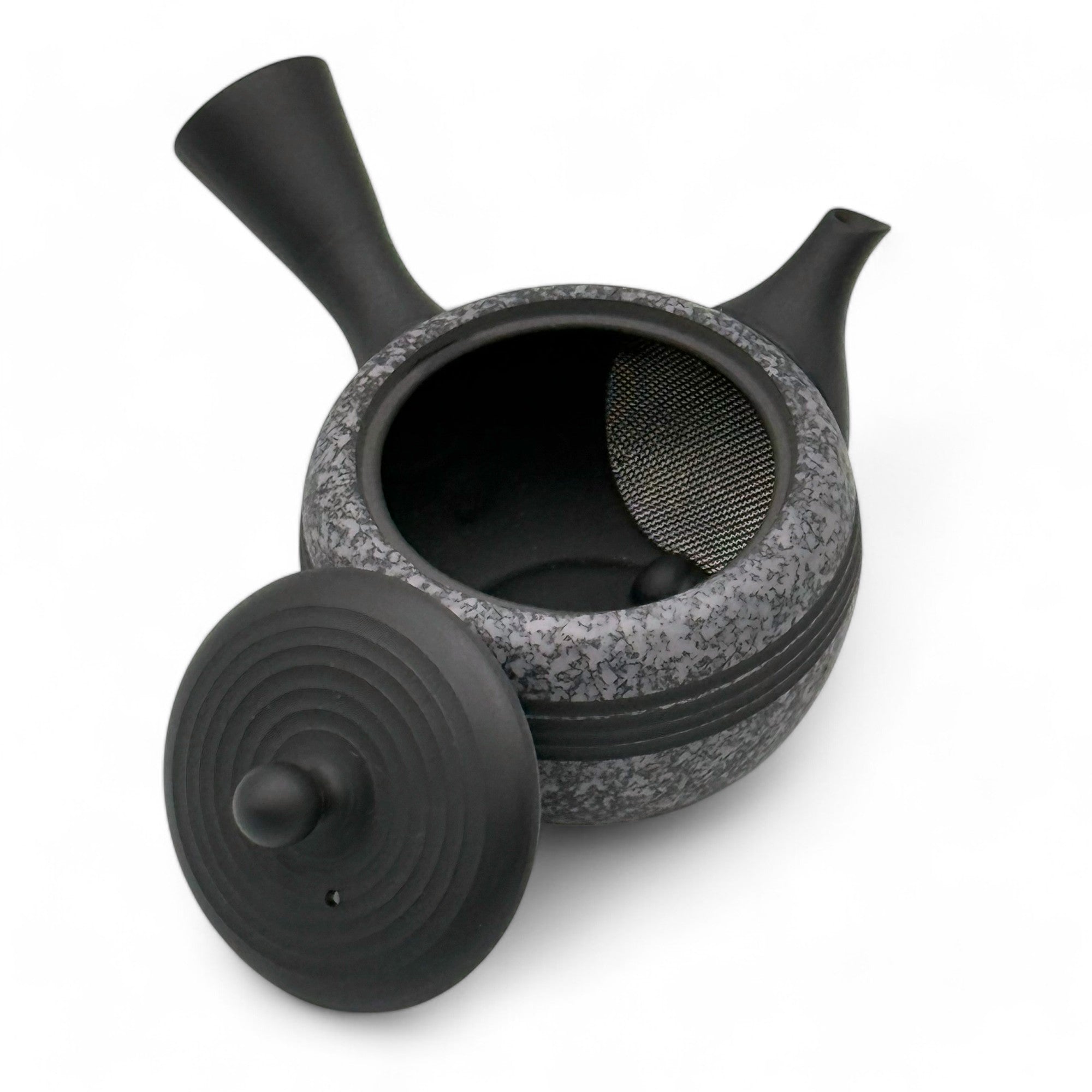 Komaru Gray Tokoname-yaki Kyusu Japanese teapot, traditional handcrafted ceramic for brewing green tea.