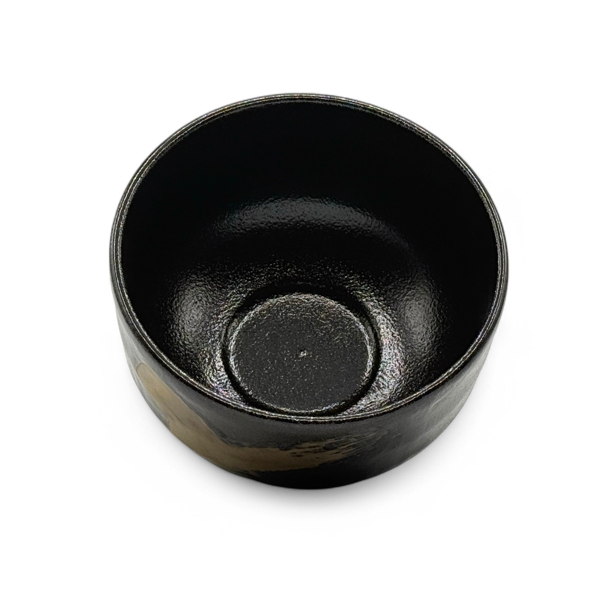 Kurogane Hake black Mino-yaki chawan by Genji Japanese matcha bowl handcrafted ceramic tea bowl.