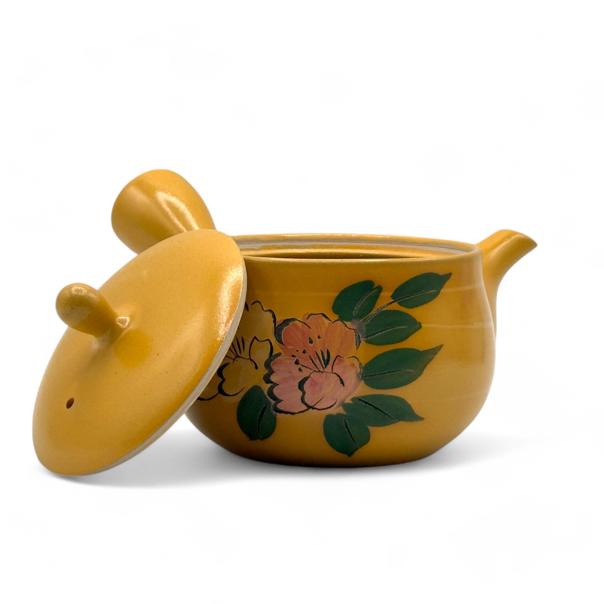 Mitsubachi Hana yellow Tokoname-yaki kyusu Japanese teapot – handmade ceramic teapot for loose leaf tea.