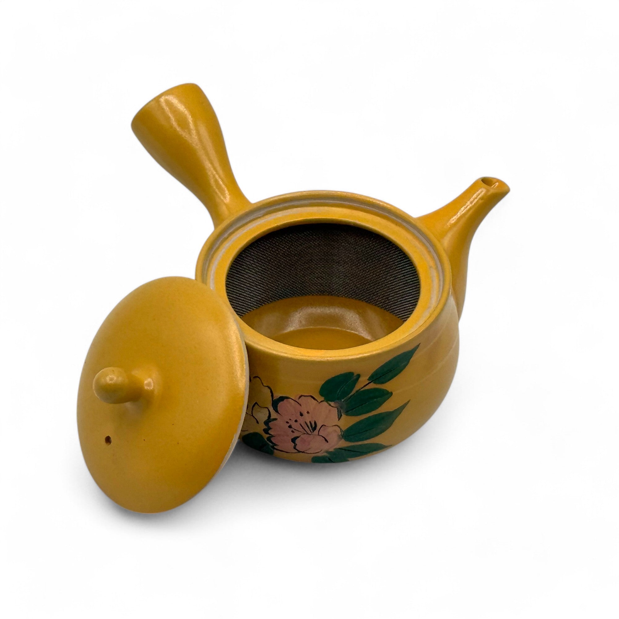 Mitsubachi Hana yellow Tokoname-yaki kyusu Japanese teapot – handmade ceramic teapot for loose leaf tea.