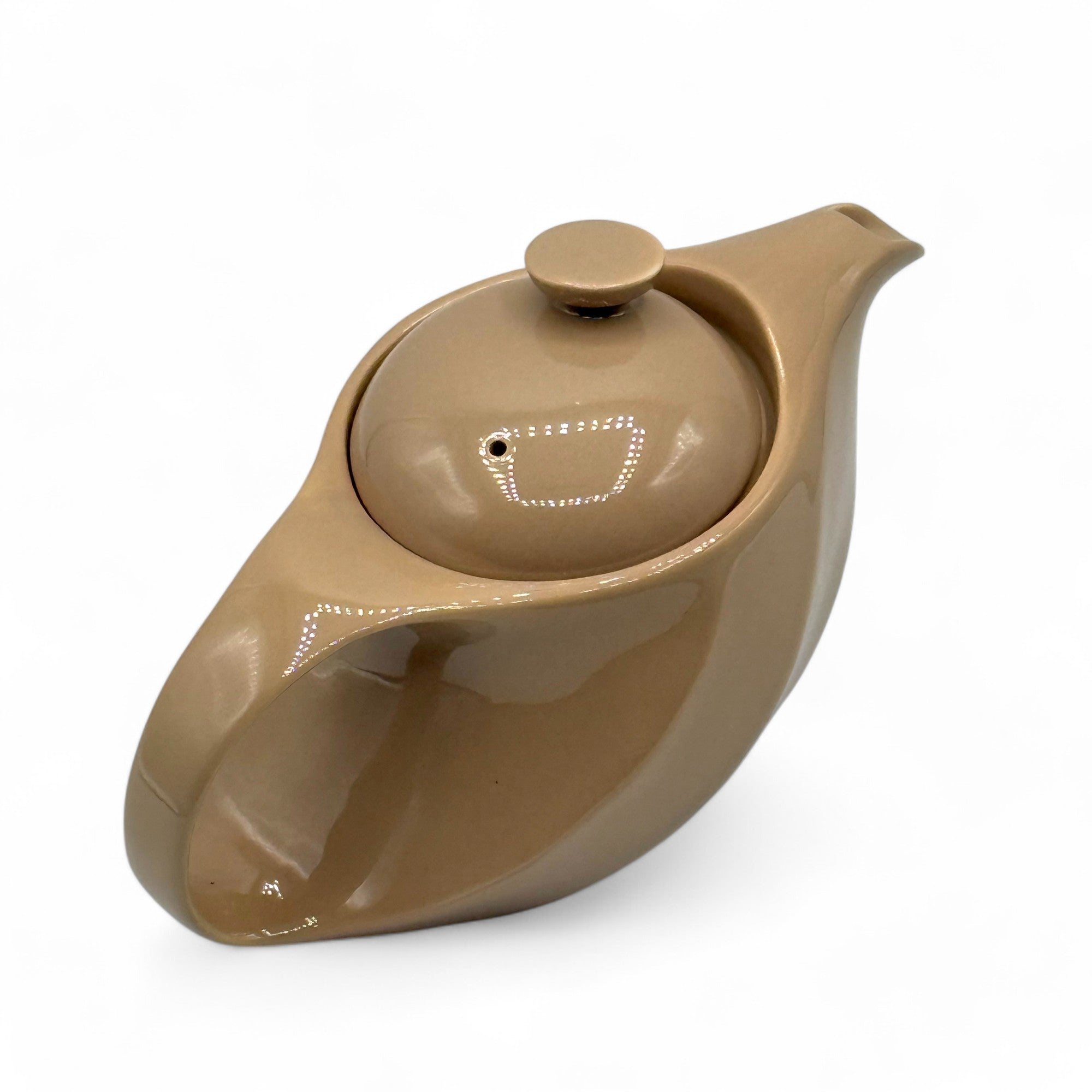 Rakuchin Beige Mino-yaki porcelain Kyusu teapot – traditional Japanese teaware handcrafted for elegant tea brewing.