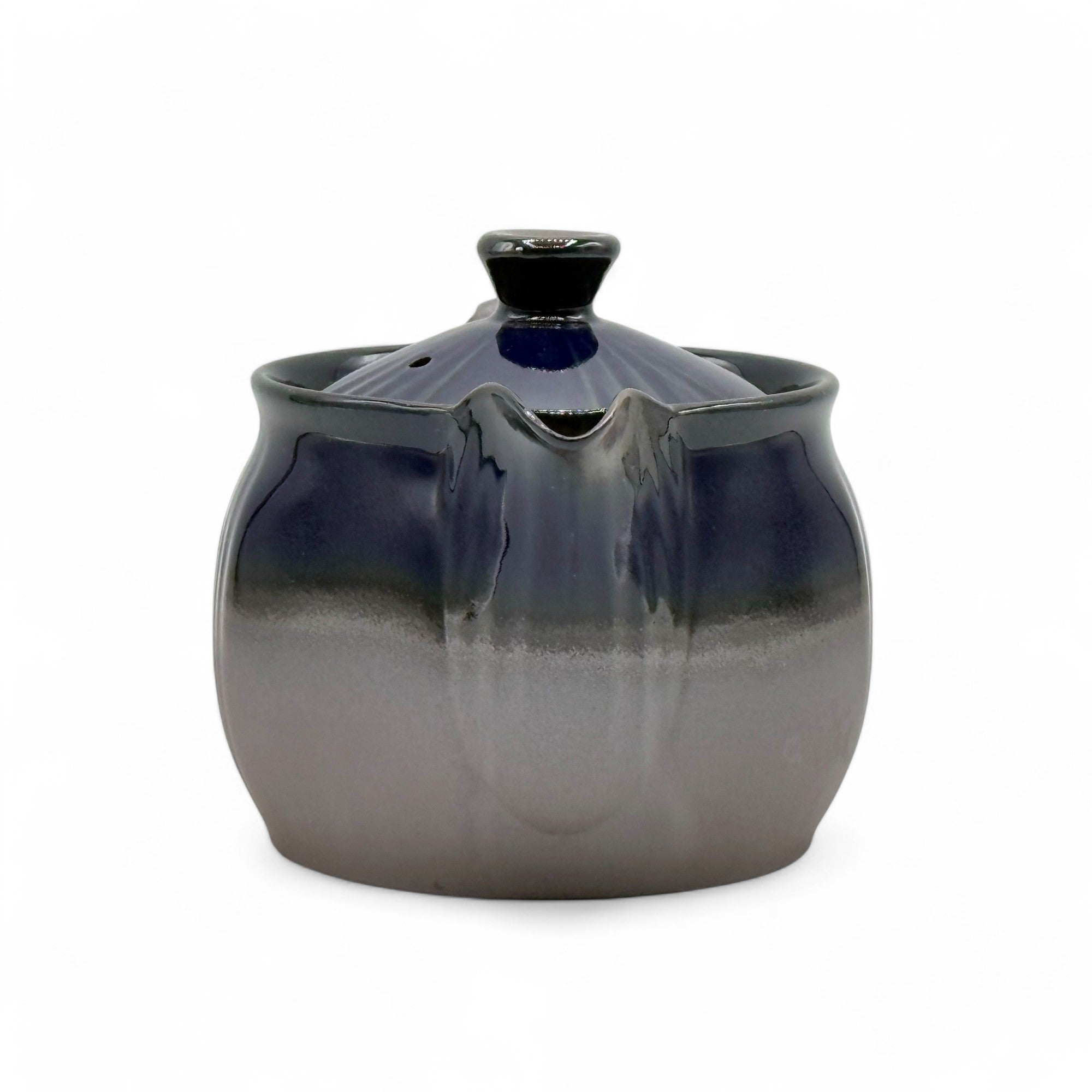 Ruri Blue Banko-yaki Kyusu Japanese teapot, handcrafted ceramic teapot for loose leaf green tea brewing.