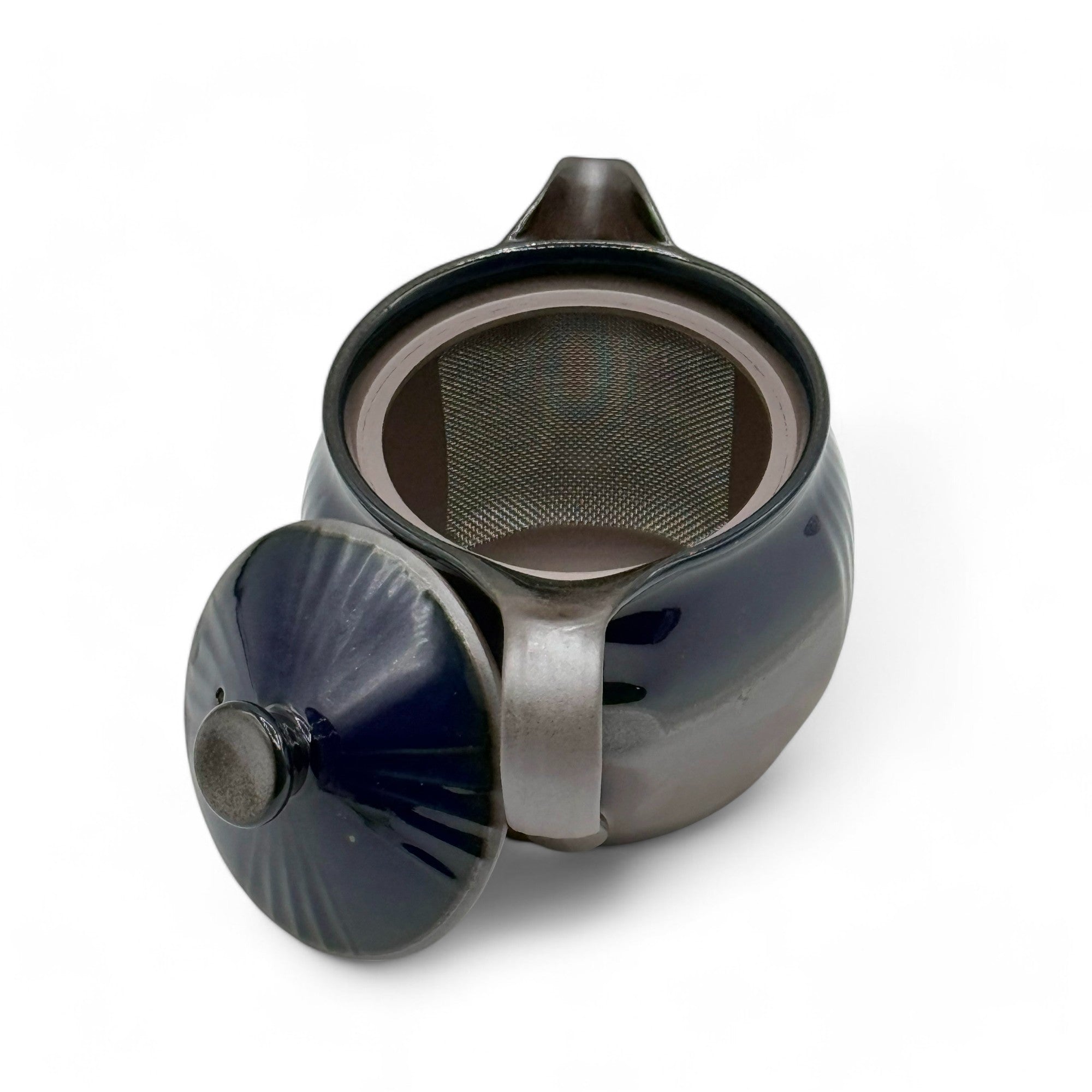 Ruri Blue Banko-yaki Kyusu Japanese teapot, handcrafted ceramic teapot for loose leaf green tea brewing.