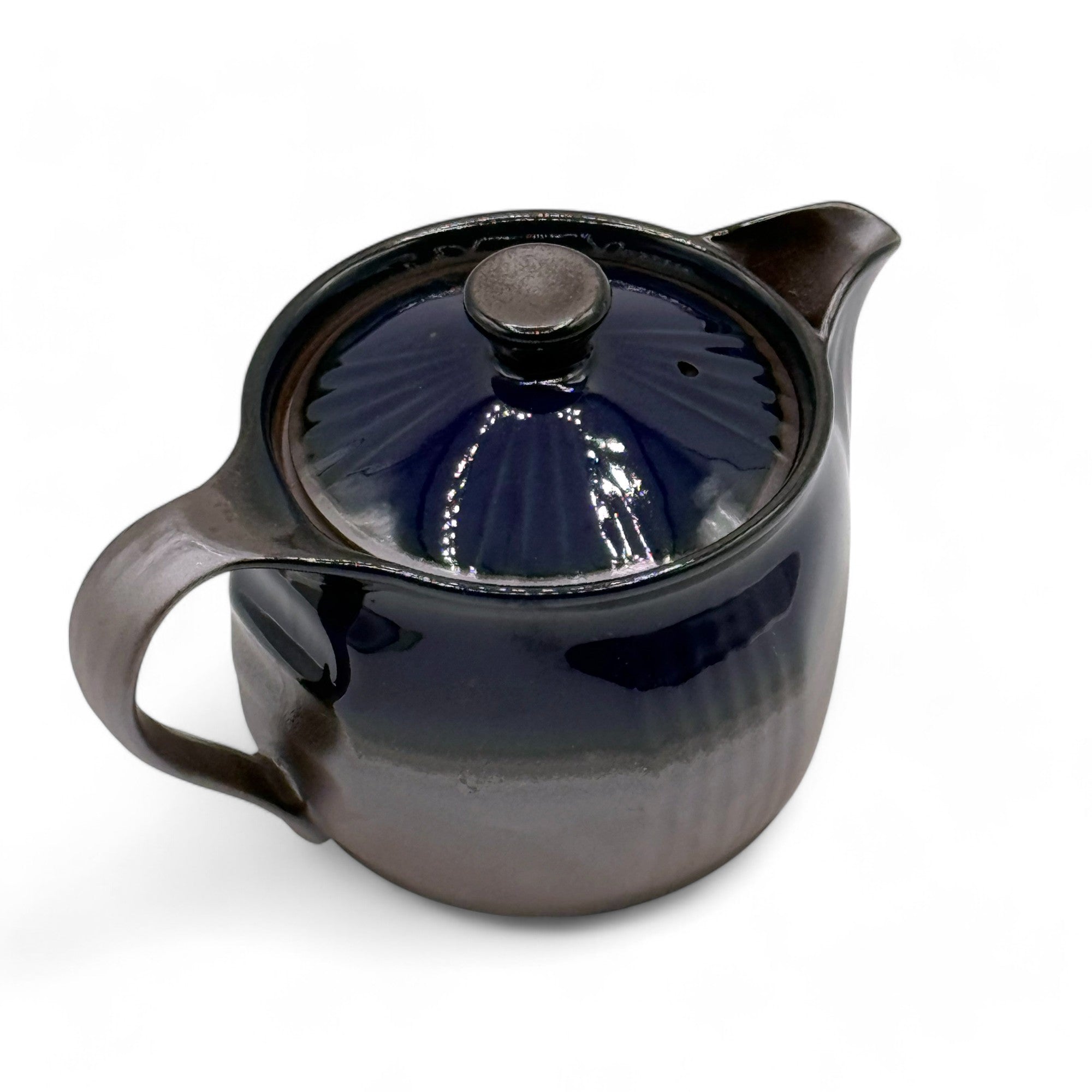 Ruri Blue Banko-yaki Kyusu Japanese teapot, handcrafted ceramic teapot for loose leaf green tea brewing.