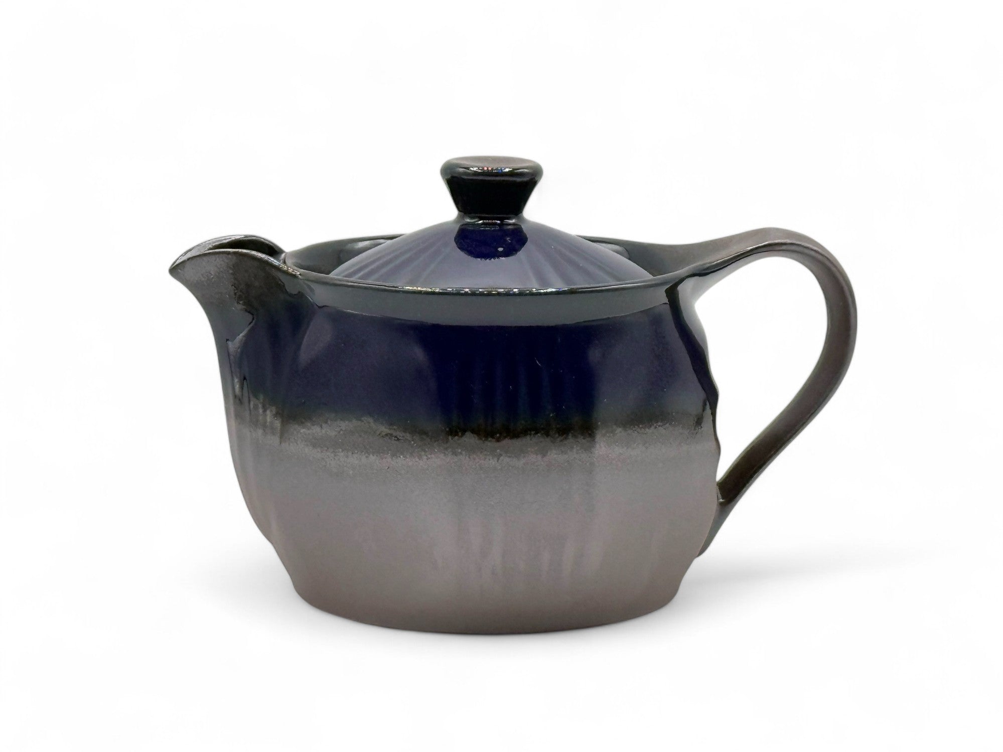 Ruri Blue Banko-yaki Kyusu Japanese teapot, handcrafted ceramic teapot for loose leaf green tea brewing.