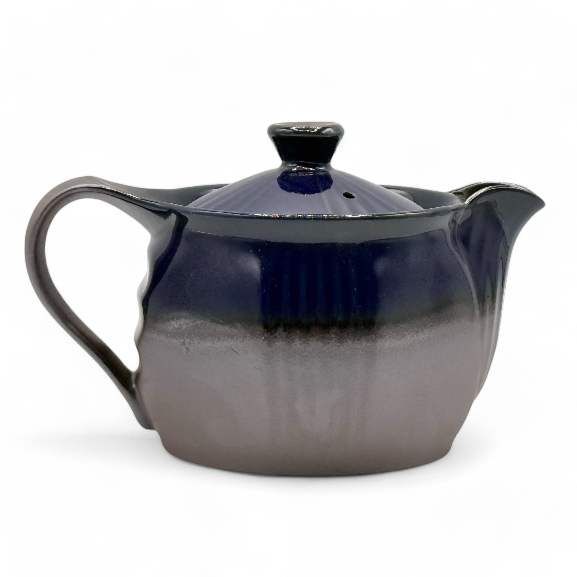 Ruri Blue Banko-yaki Kyusu Japanese teapot, handcrafted ceramic teapot for loose leaf green tea brewing.