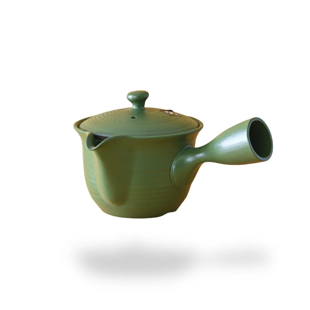 Ryokufū Green Tokoname-Yaki Kyusu, handcrafted Japanese teapot perfect for brewing green tea.