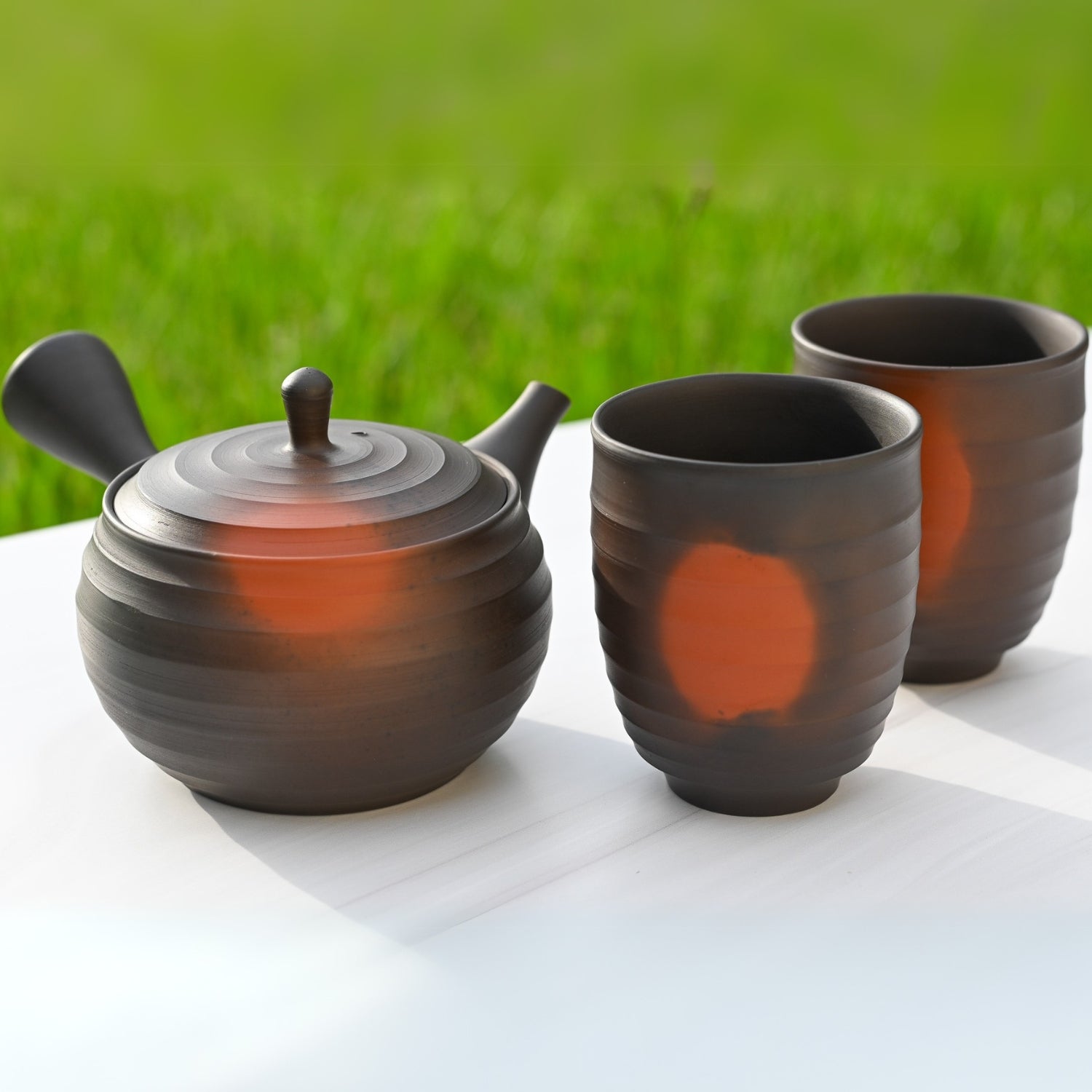 Satori Japanese Kyusu tea set – traditional ceramic teapot for authentic matcha and green tea ceremony.