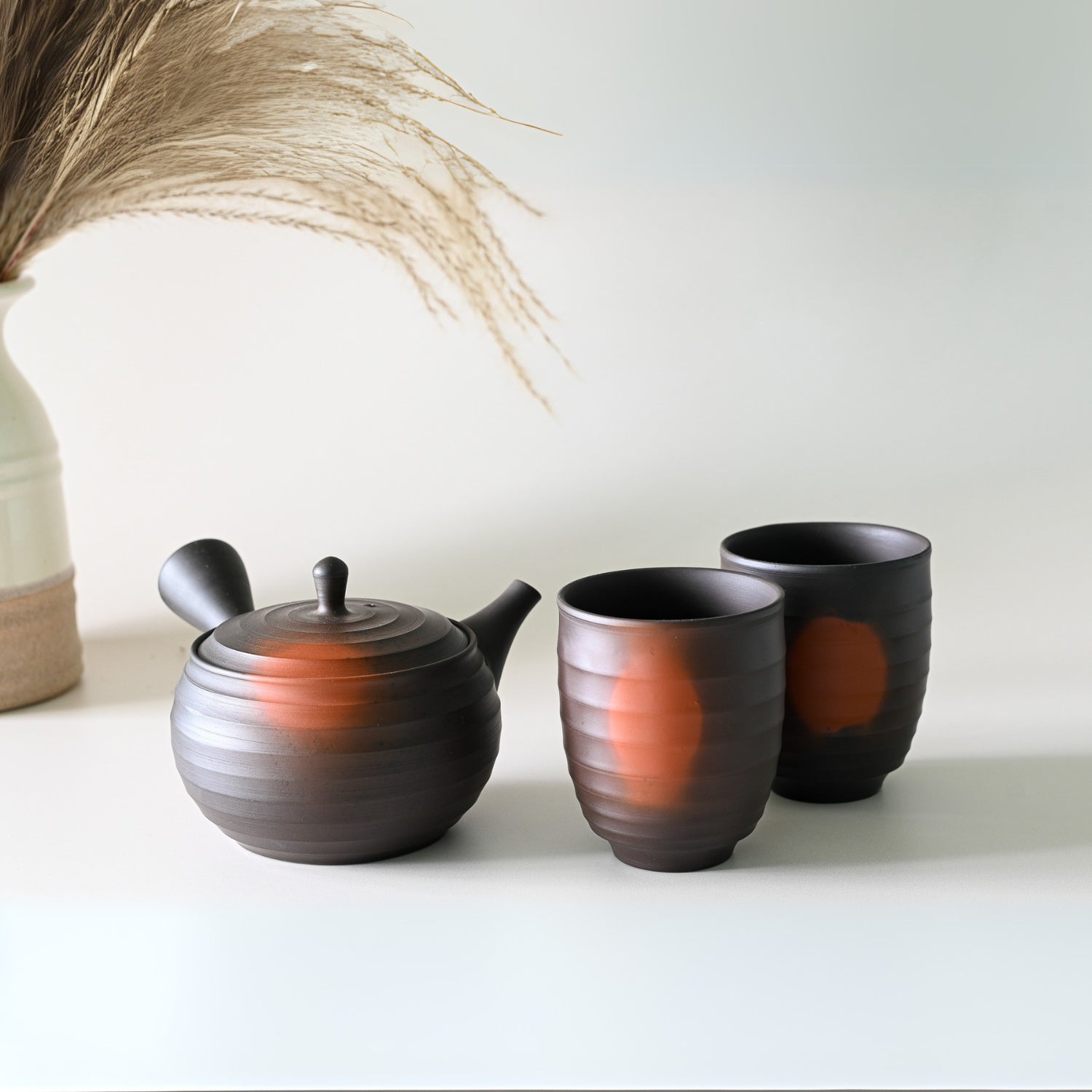 Satori Japanese Kyusu tea set – traditional ceramic teapot for authentic matcha and green tea ceremony.
