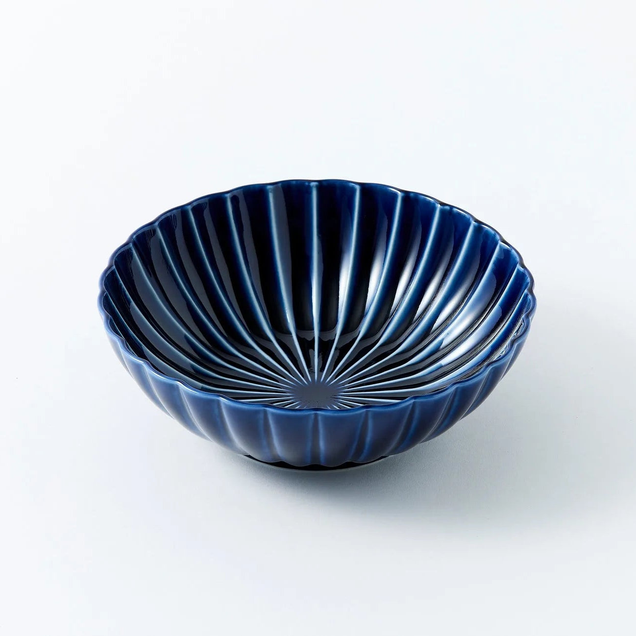 Shinkon Japanese deep round bowl in eggplant navy blue, large size – elegant ceramic tableware for modern dining.