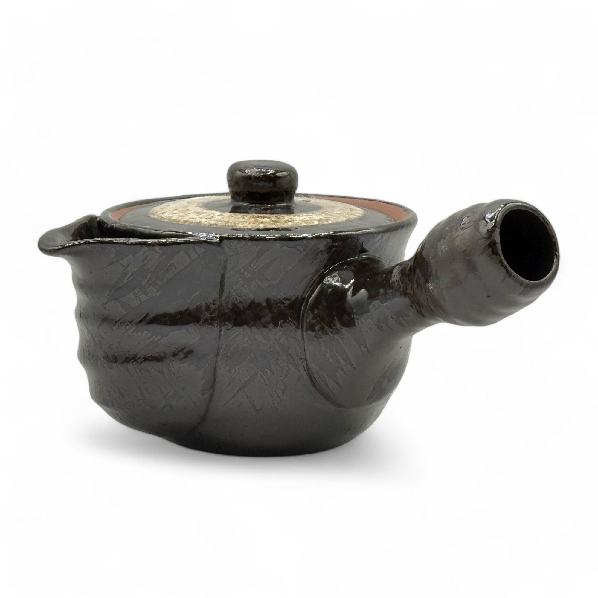 Shiro Hirokuchi brown Tokoname-yaki Kyusu Japanese teapot handcrafted in clay for authentic green tea brewing.