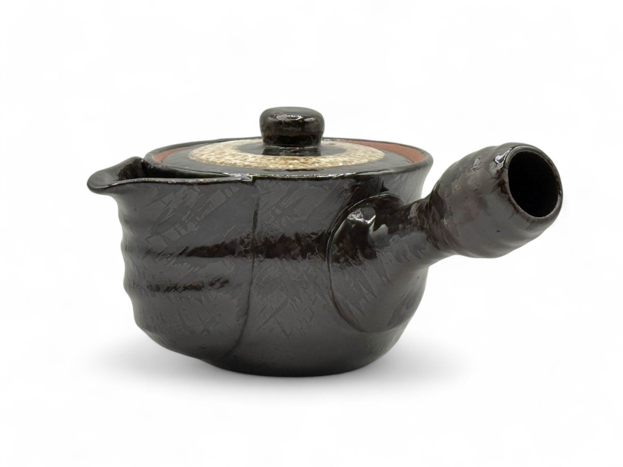 Shiro Hirokuchi brown Tokoname-yaki Kyusu Japanese teapot handcrafted in clay for authentic green tea brewing.