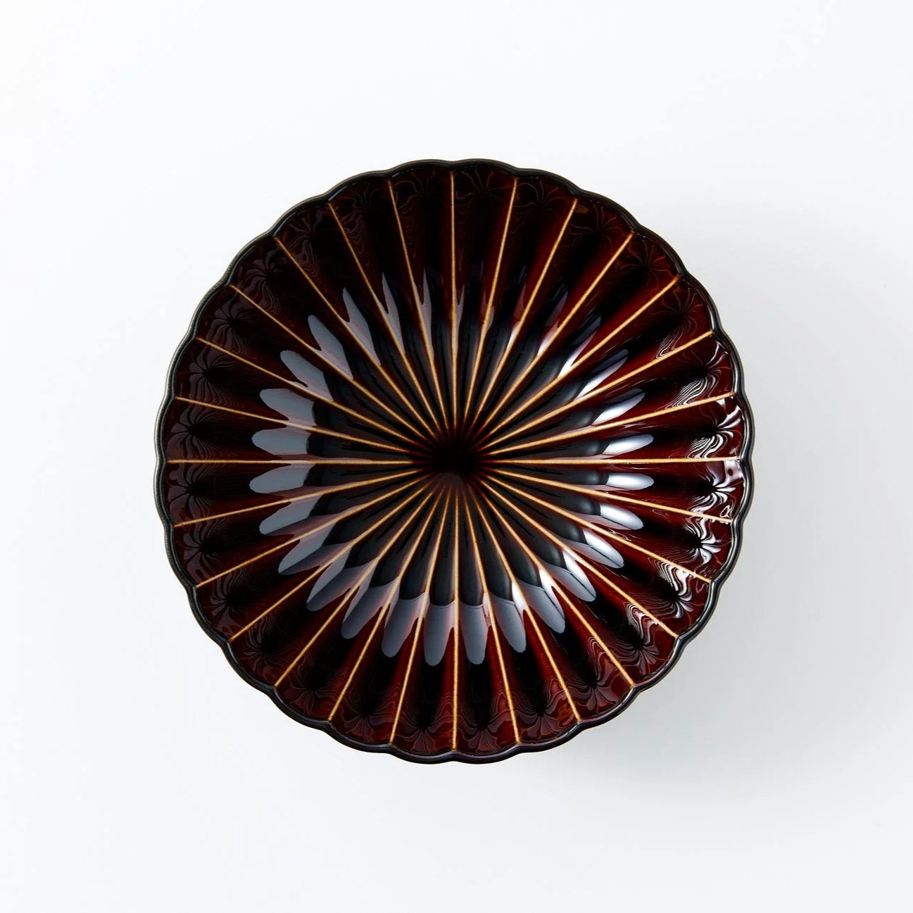 Shitsuei Japanese deep round lacquer bowl in rich brown, large size, handcrafted for elegant traditional serving.