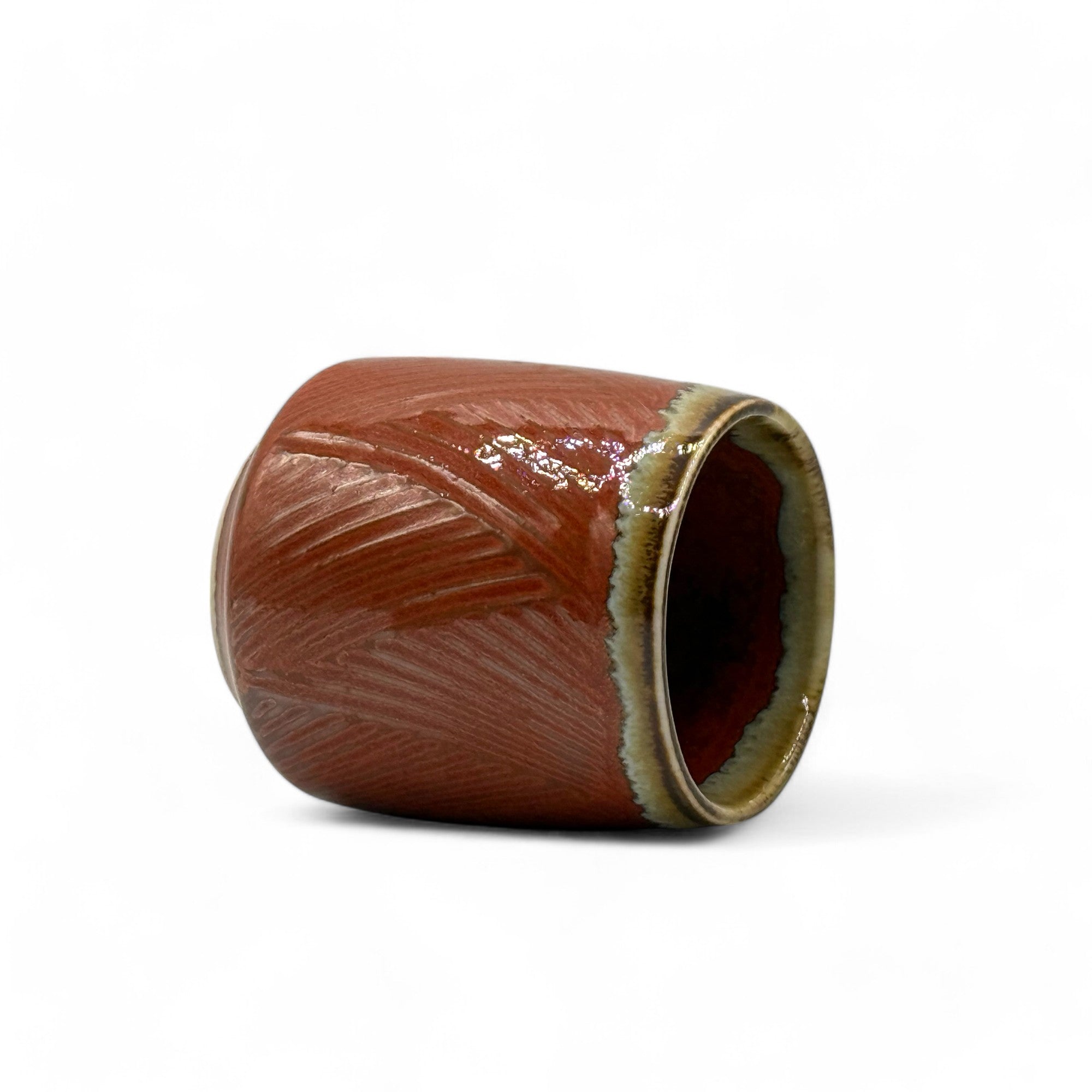 Handcrafted Mino-yaki Yunomi Japanese teacup with traditional glaze, perfect for daily tea rituals.