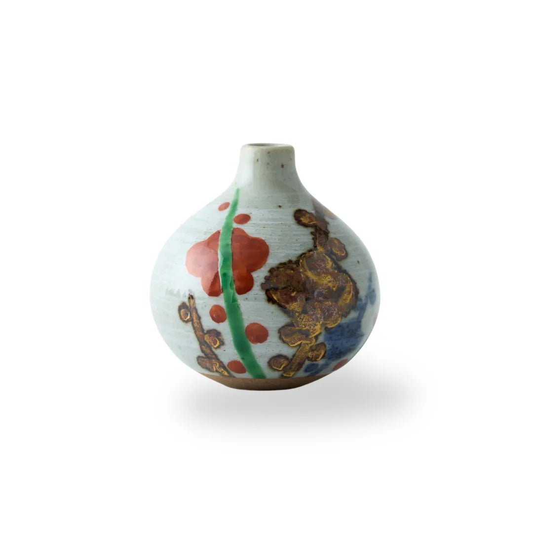 Yari Ume Tesai Kabin Japanese flower vase, traditional ceramic ikebana vase.