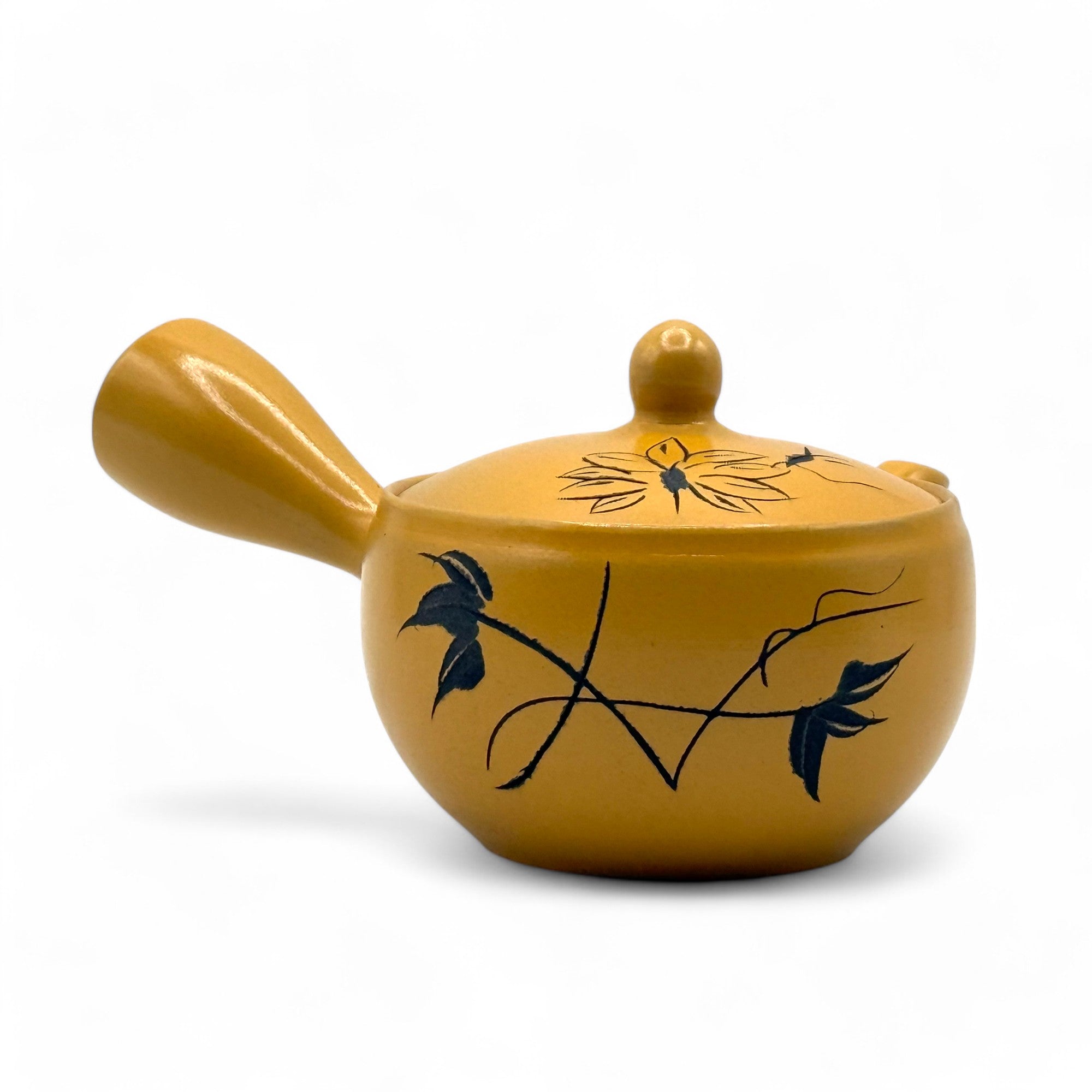 Yixing Hanabori yellow Tokoname-yaki Kyusu Japanese mini teapot – handmade ceramic teaware for loose leaf tea.