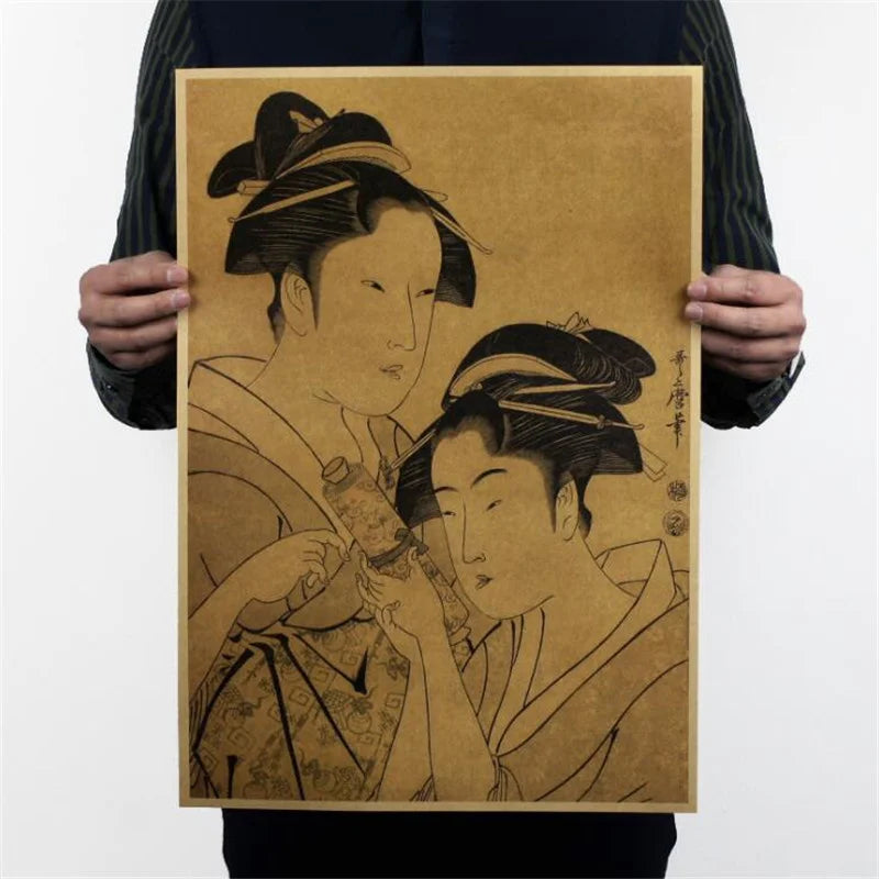 Classic Japanese Ukiyo-e vintage poster, traditional art print with colorful designs, perfect for wall decor and collectors.