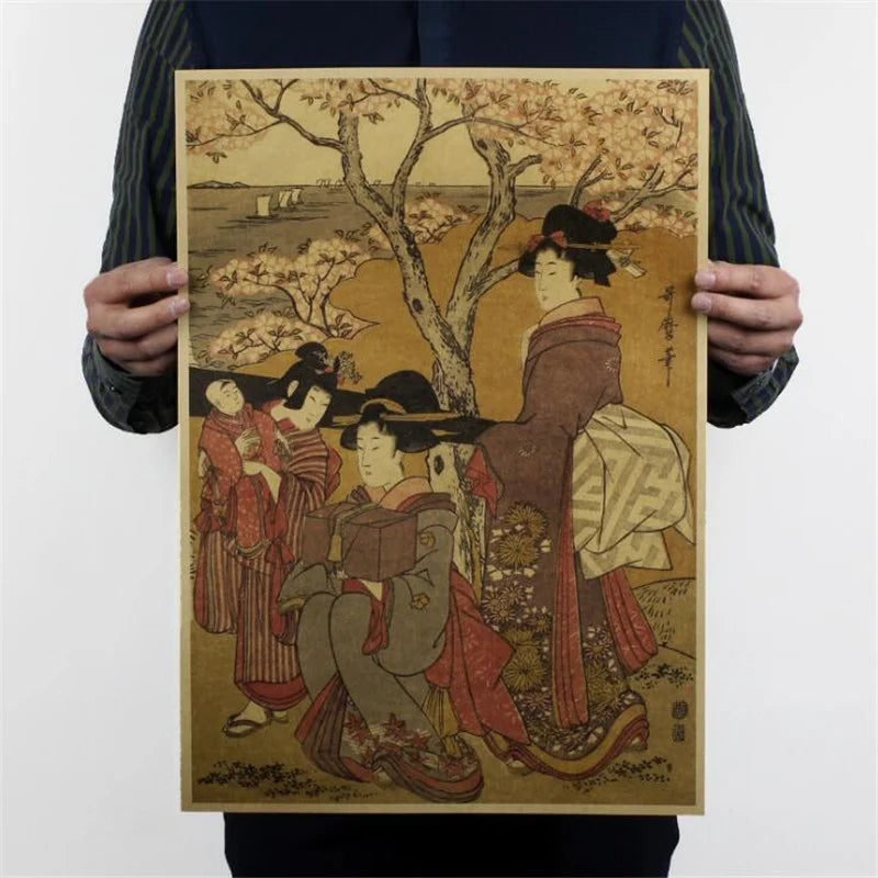 Classic Japanese Ukiyo-e vintage poster, traditional art print with colorful designs, perfect for wall decor and collectors.