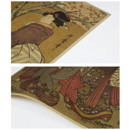 Classic Japanese Ukiyo-e vintage poster, traditional art print with colorful designs, perfect for wall decor and collectors.