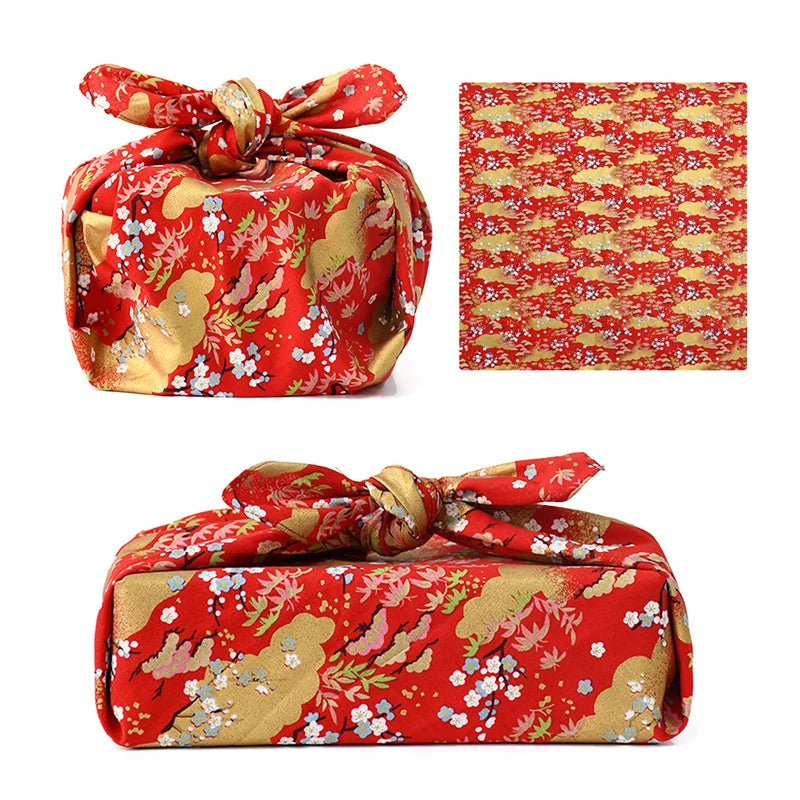 Eco-friendly Japanese furoshiki wrapping cloth in elegant traditional patterns, reusable for sustainable gift wrapping solutions.