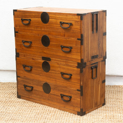 Fūga antique Japanese 2-piece tansu dresser with traditional wood joinery and iron hardware.