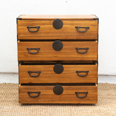 Fūga antique Japanese 2-piece tansu dresser with traditional wood joinery and iron hardware.