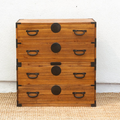 Fūga antique Japanese 2-piece tansu dresser with traditional wood joinery and iron hardware.