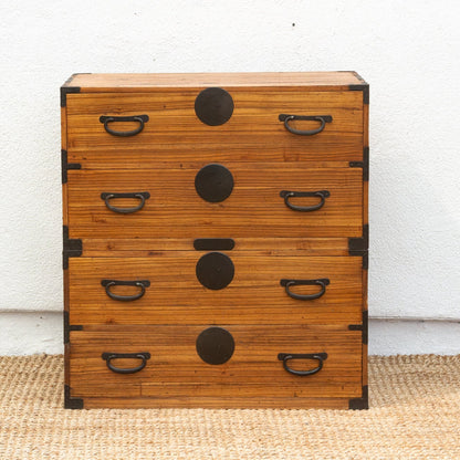 Fūga antique Japanese 2-piece tansu dresser with traditional wood joinery and iron hardware.