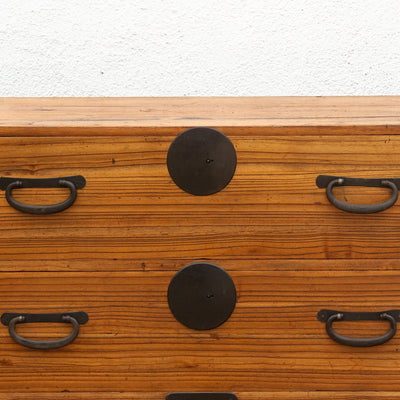 Fūga antique Japanese 2-piece tansu dresser with traditional wood joinery and iron hardware.