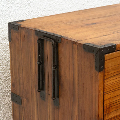Fūga antique Japanese 2-piece tansu dresser with traditional wood joinery and iron hardware.