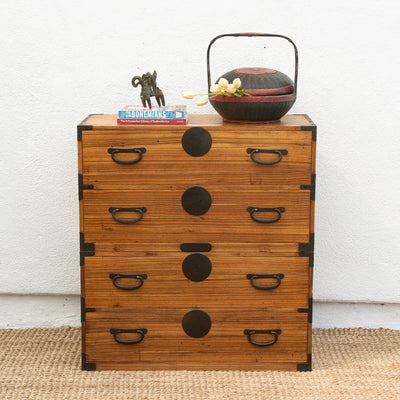 Fūga antique Japanese 2-piece tansu dresser with traditional wood joinery and iron hardware.